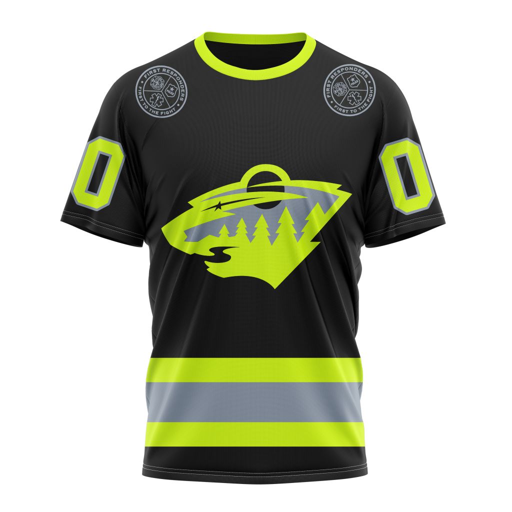 Minnesota Wild Specialized Unisex Kits With FireFighter Uniforms Color Personalized Name And Number T-Shirt Oregontrailrvpk Shirt