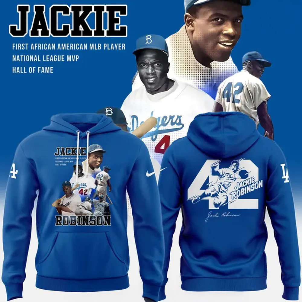 MLB Jackie Robinson 42 Dodgers Blue Hoodie Presents