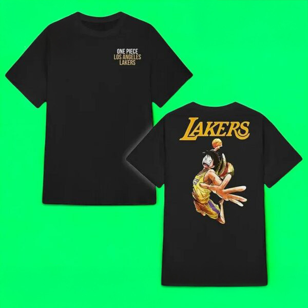 Monkey D Luffy x Los Angeles Lakers Black T-Shirt Best Gift For A Basketball Fan Oregontrailrvpk Shirt