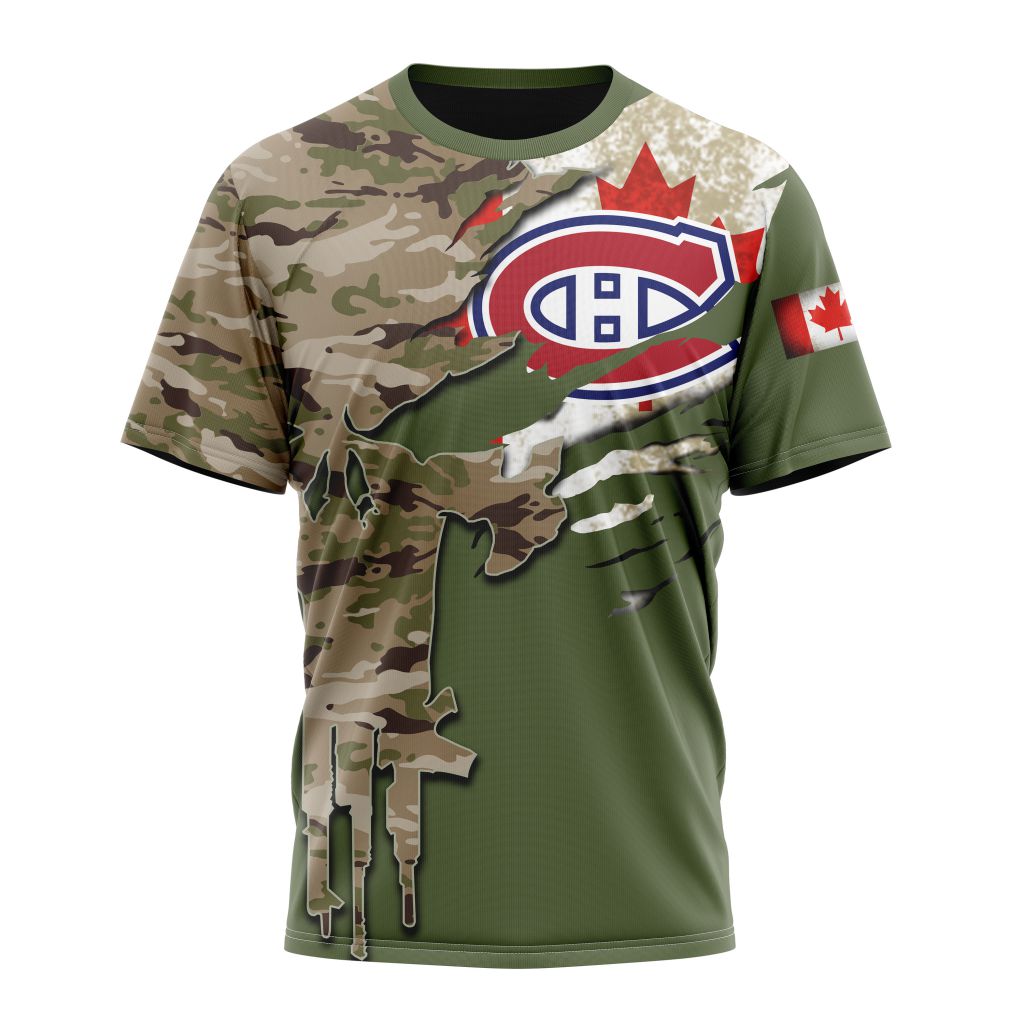 Montreal Canadiens Special Camo Skull Design Personalized Name And Number T-Shirt Oregontrailrvpk Shirt