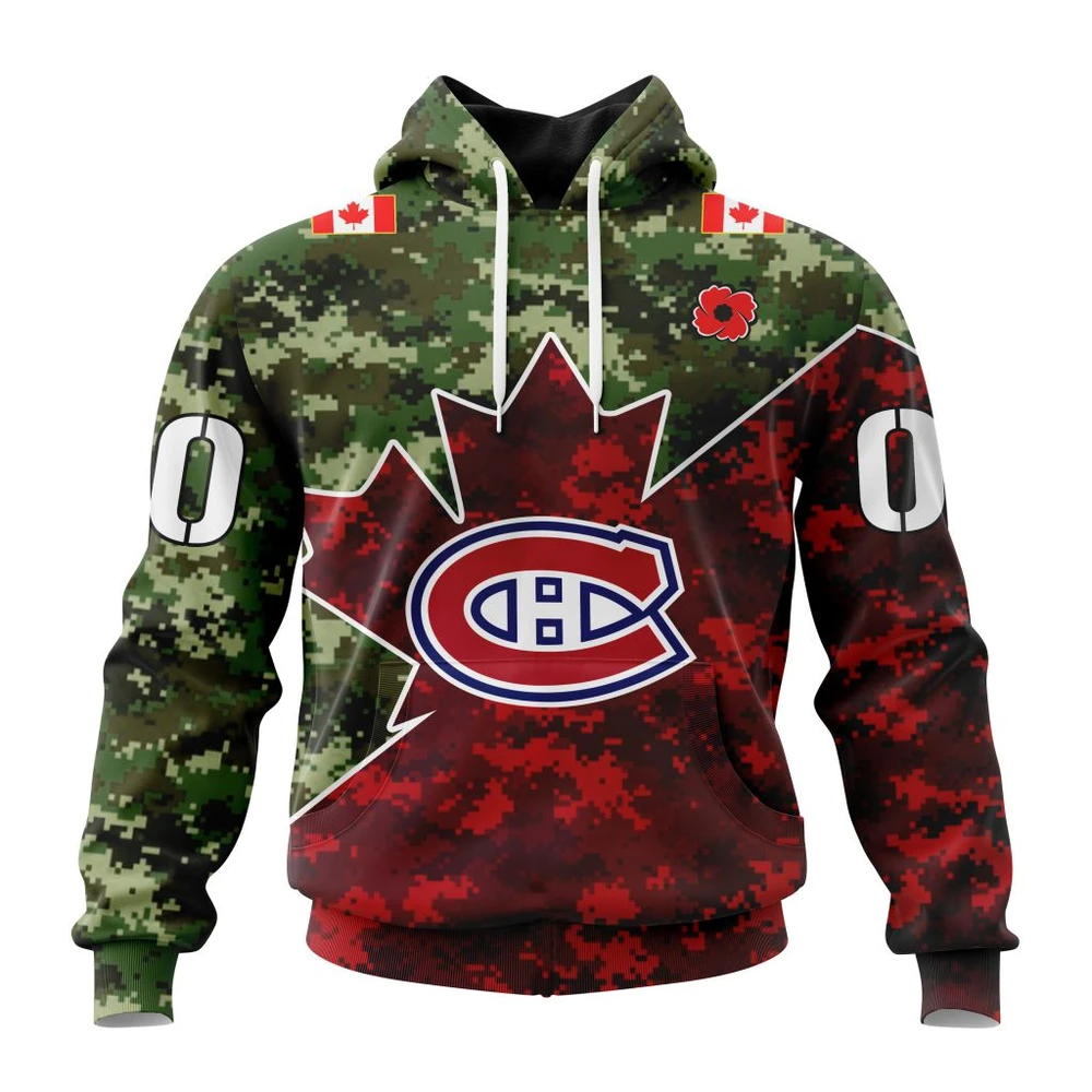 Montreal Canadiens Special Design For Remembrance Day All Over Print Hoodie Style 49593