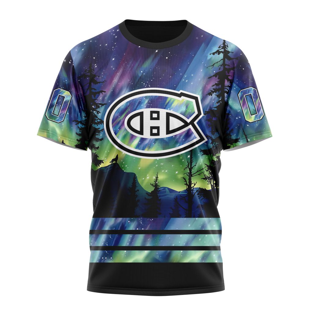 Montreal Canadiens Special Design With Northern Lights 01 Personalized Name And Number T-Shirt Oregontrailrvpk Shirt