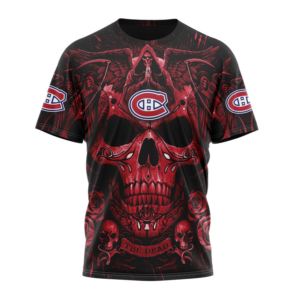 Montreal Canadiens Special Design With Skull Art Personalized Name And Number T-Shirt Oregontrailrvpk Shirt