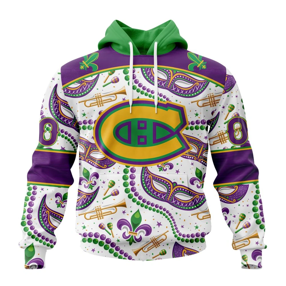 Montreal Canadiens Special Mardi Gras Design All Over Print Hoodie Style 14220