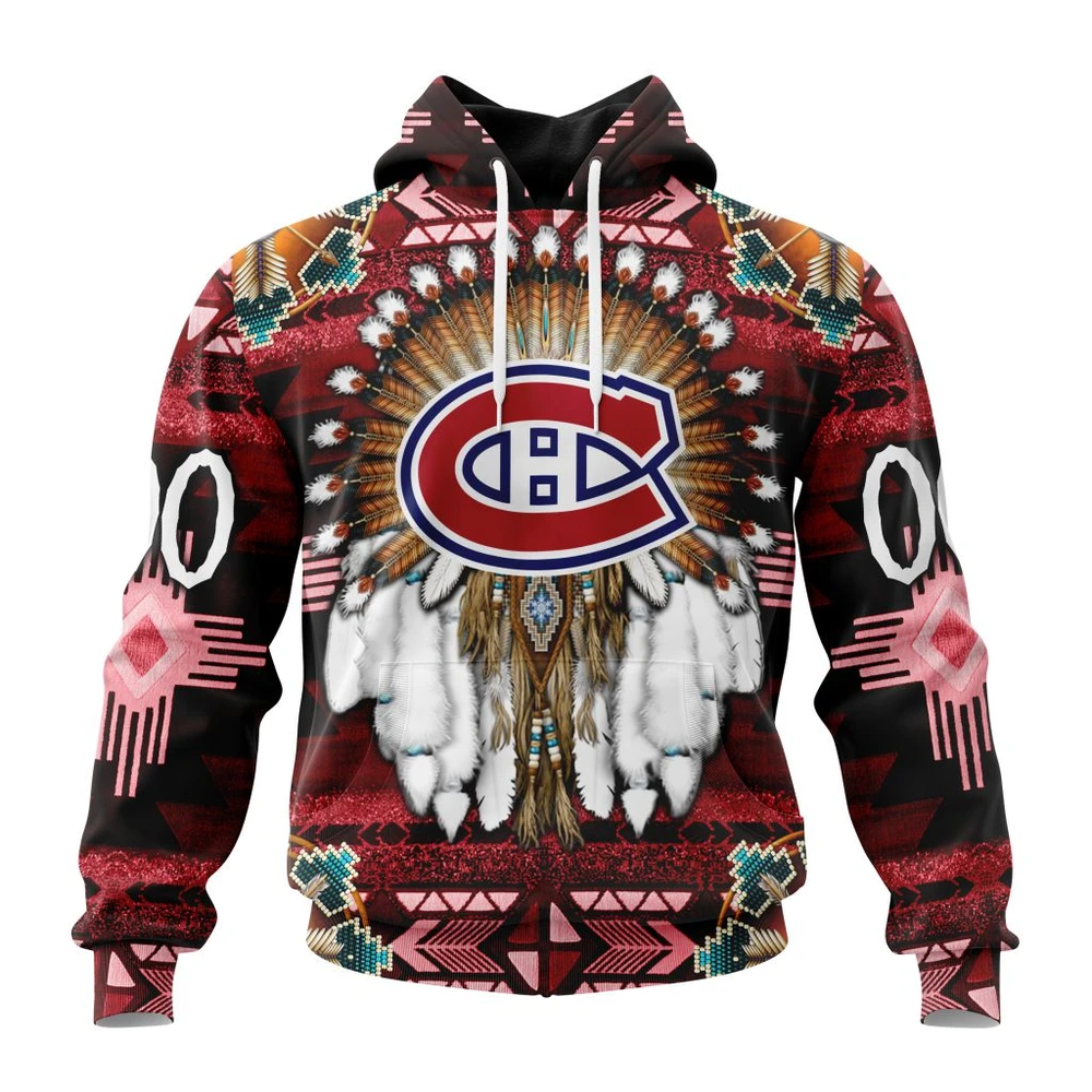 Montreal Canadiens Special Native Costume Design All Over Print Hoodie Style 81829