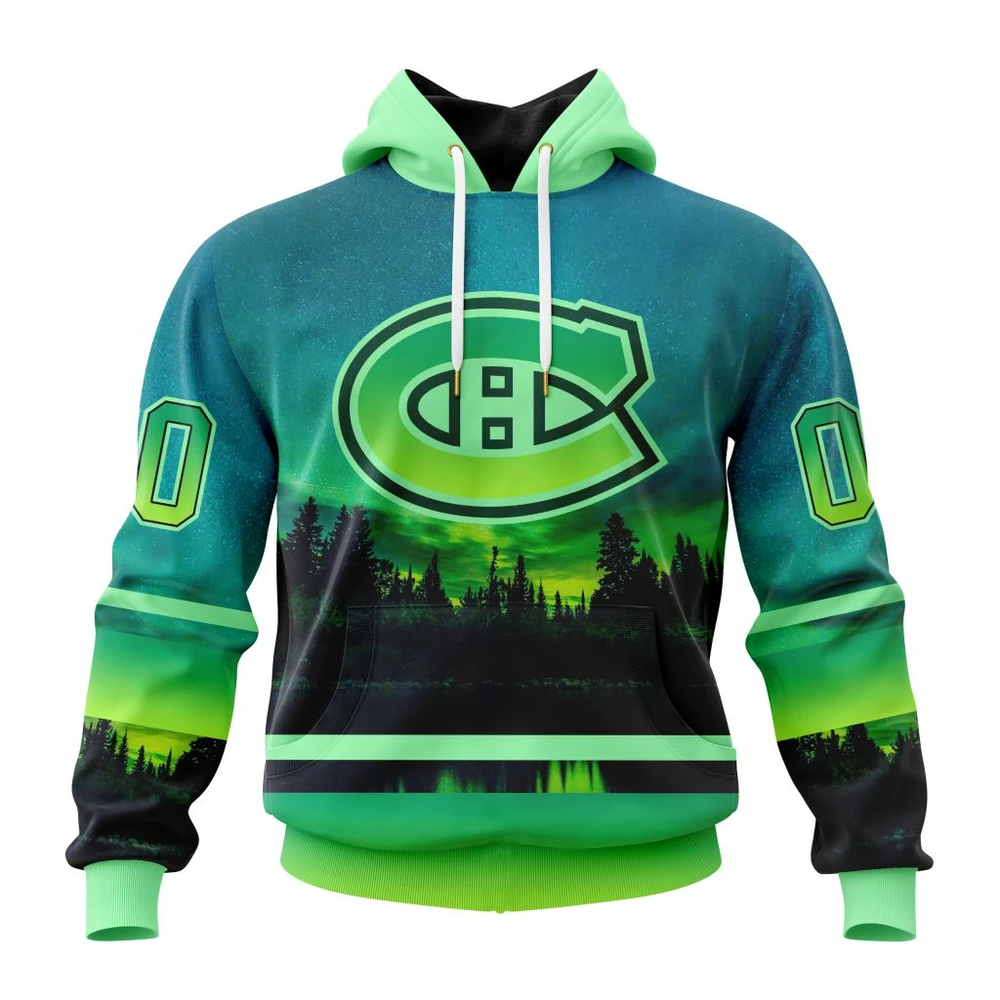 Montreal Canadiens Special Northern Lights Design All Over Print Hoodie Style 49764