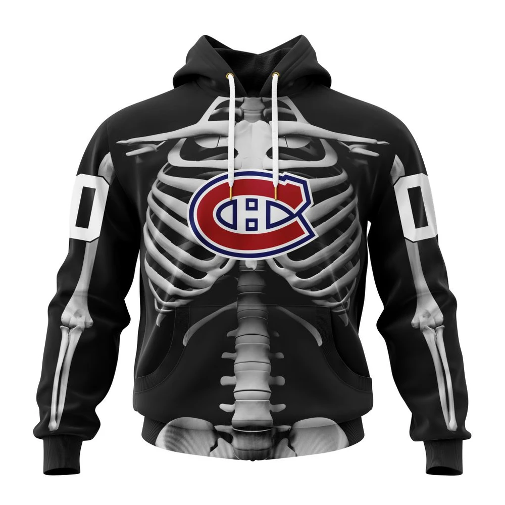 Montreal Canadiens Special Skeleton Costume For Halloween All Over Print Hoodie Style 76172