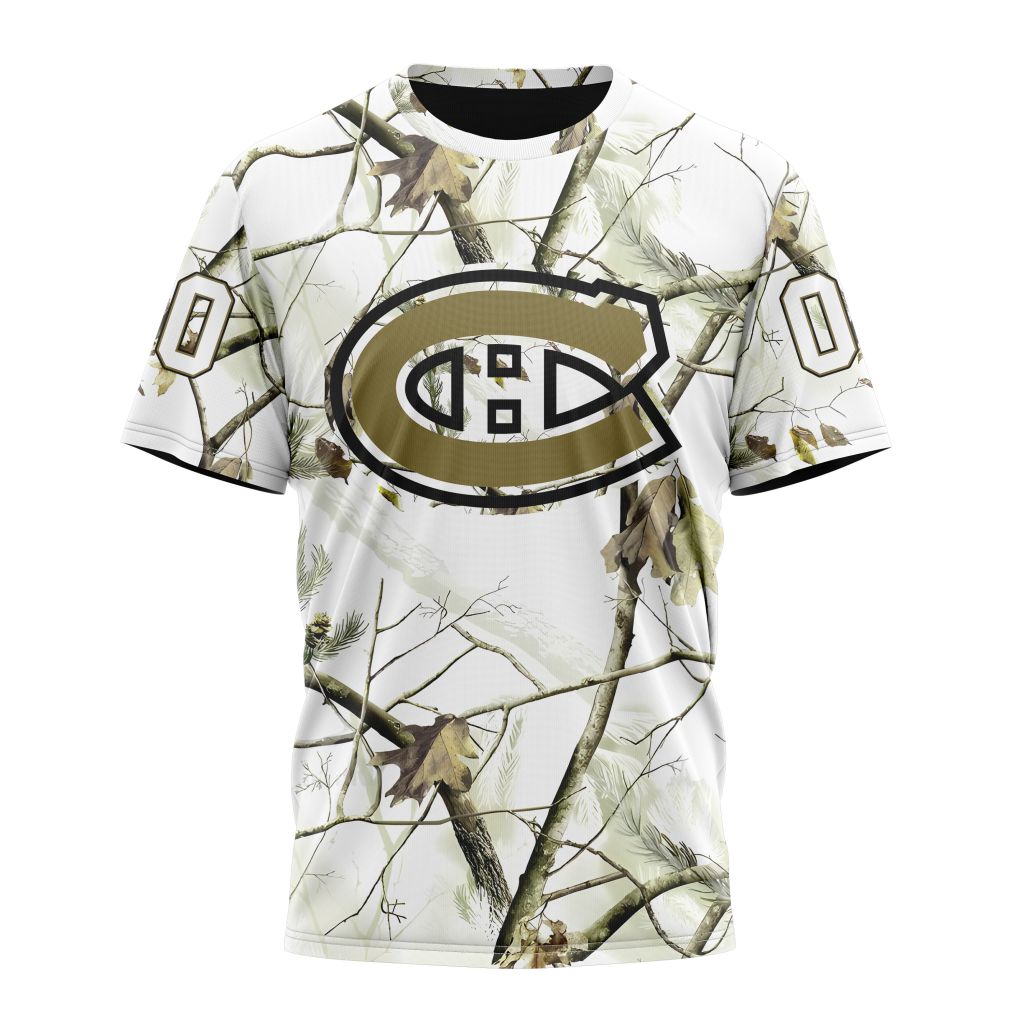 Montreal Canadiens Special White Winter Hunting Camo Design Personalized Name And Number T-Shirt Oregontrailrvpk Shirt