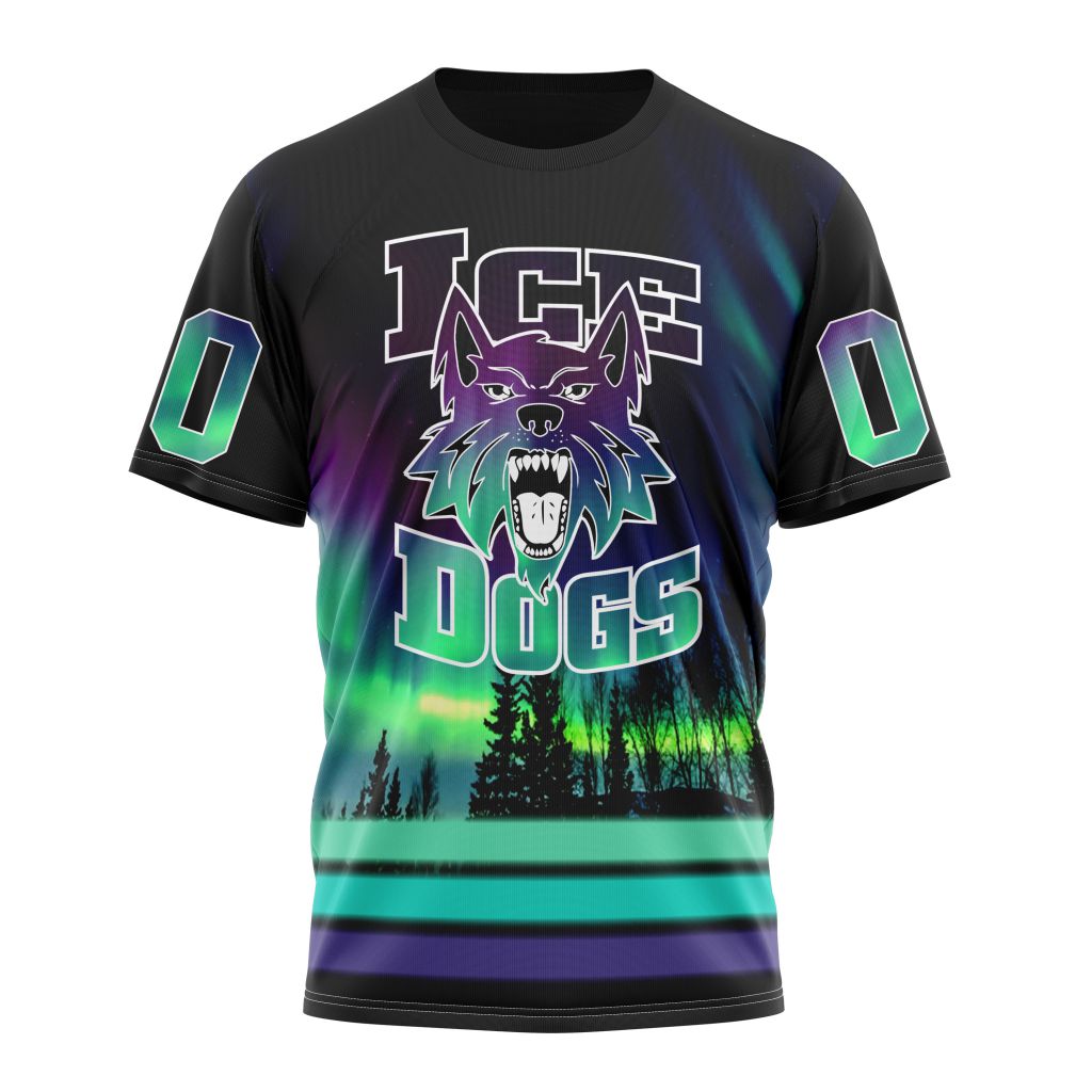 NAHL Fairbanks Ice Dogs Special Design With Northern Lights Personalized Name And Number T-Shirt Oregontrailrvpk Shirt