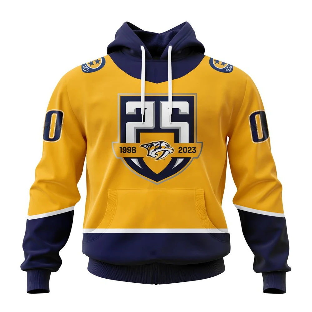 Nashville Predators Home With 25Th Anniversary Logo All Over Print Hoodie Style 70291