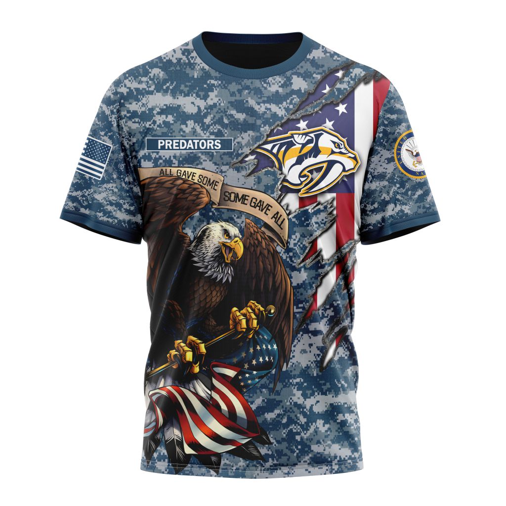 Nashville Predators Honor US Navy Veterans Personalized Name And Number T-Shirt Oregontrailrvpk Shirt
