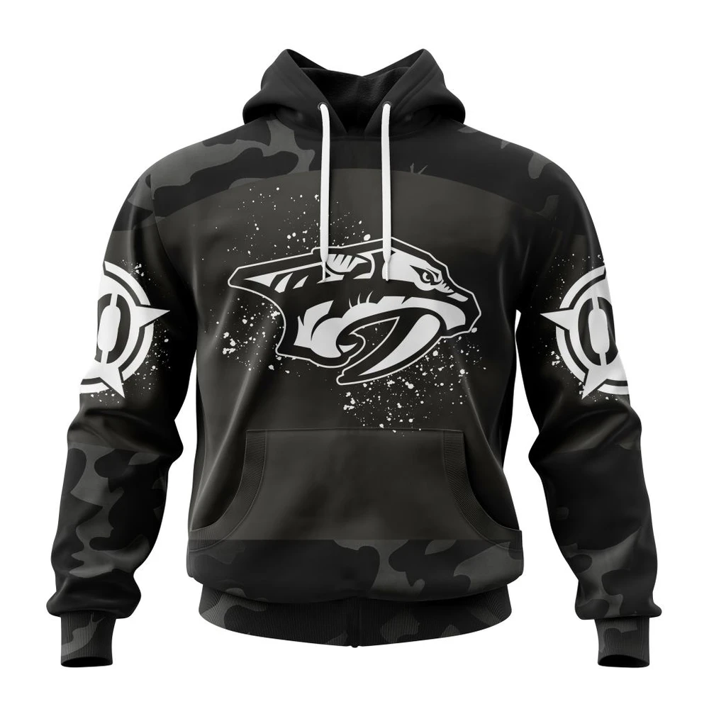Nashville Predators Special Black Camo Design For Veterans Day All Over Print Hoodie Style 67500