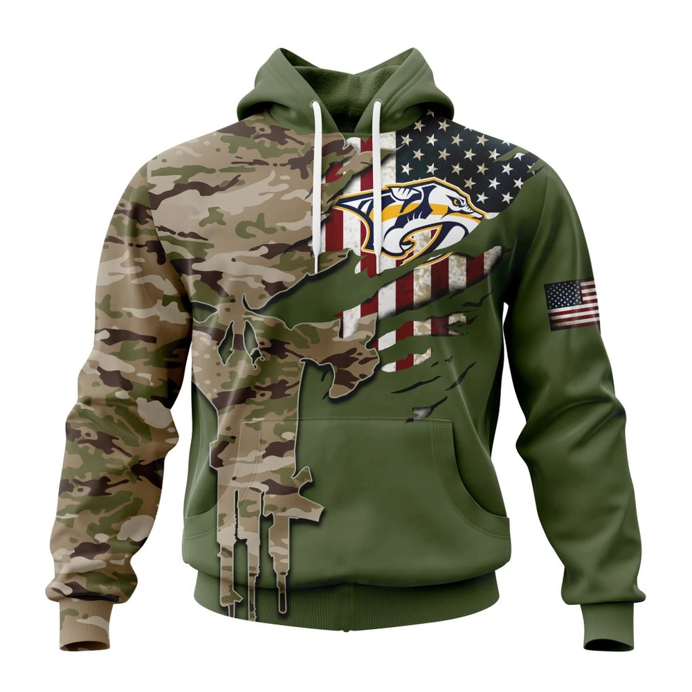 Nashville Predators Special Camo Skull Design All Over Print Hoodie Style 99361