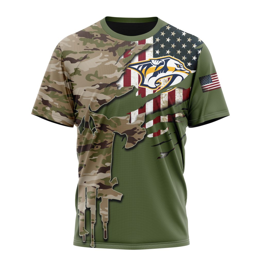 Nashville Predators Special Camo Skull Design Personalized Name And Number T-Shirt Oregontrailrvpk Shirt