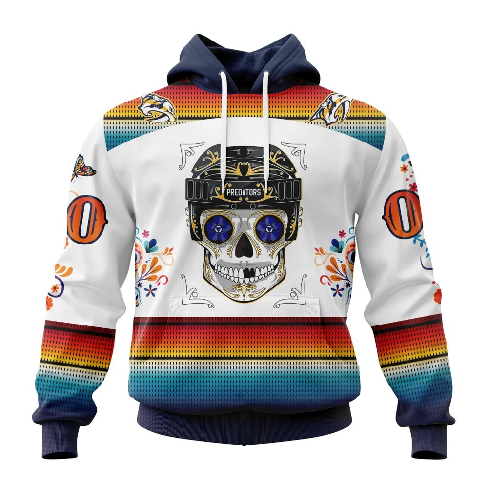 Nashville Predators Special Design For Dia De Los Muertos All Over Print Hoodie Style 44058