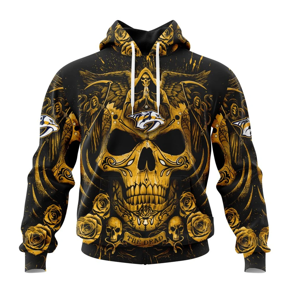Nashville Predators Special Design With Skull Art All Over Print Hoodie Style 53033