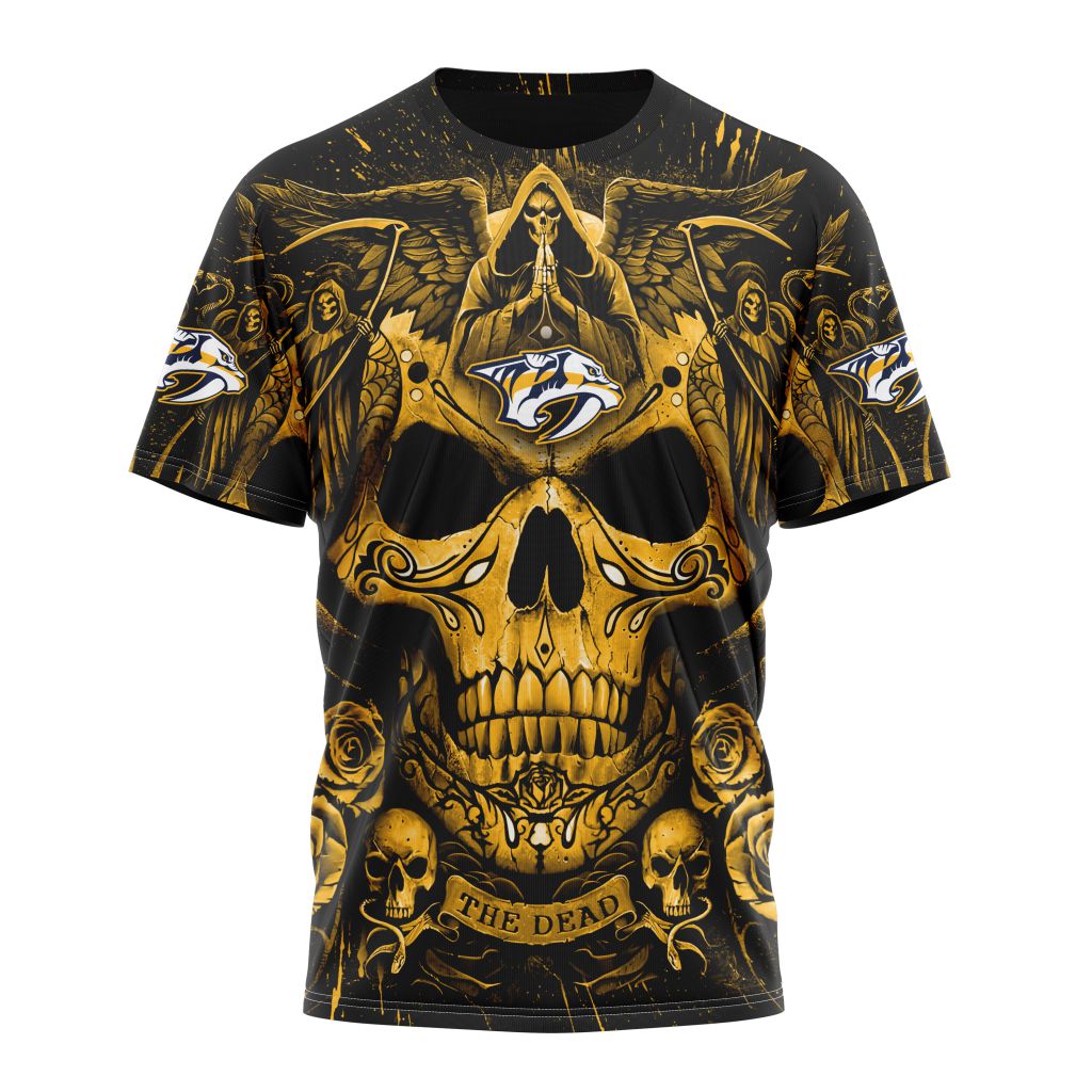 Nashville Predators Special Design With Skull Art Personalized Name And Number T-Shirt Oregontrailrvpk Shirt