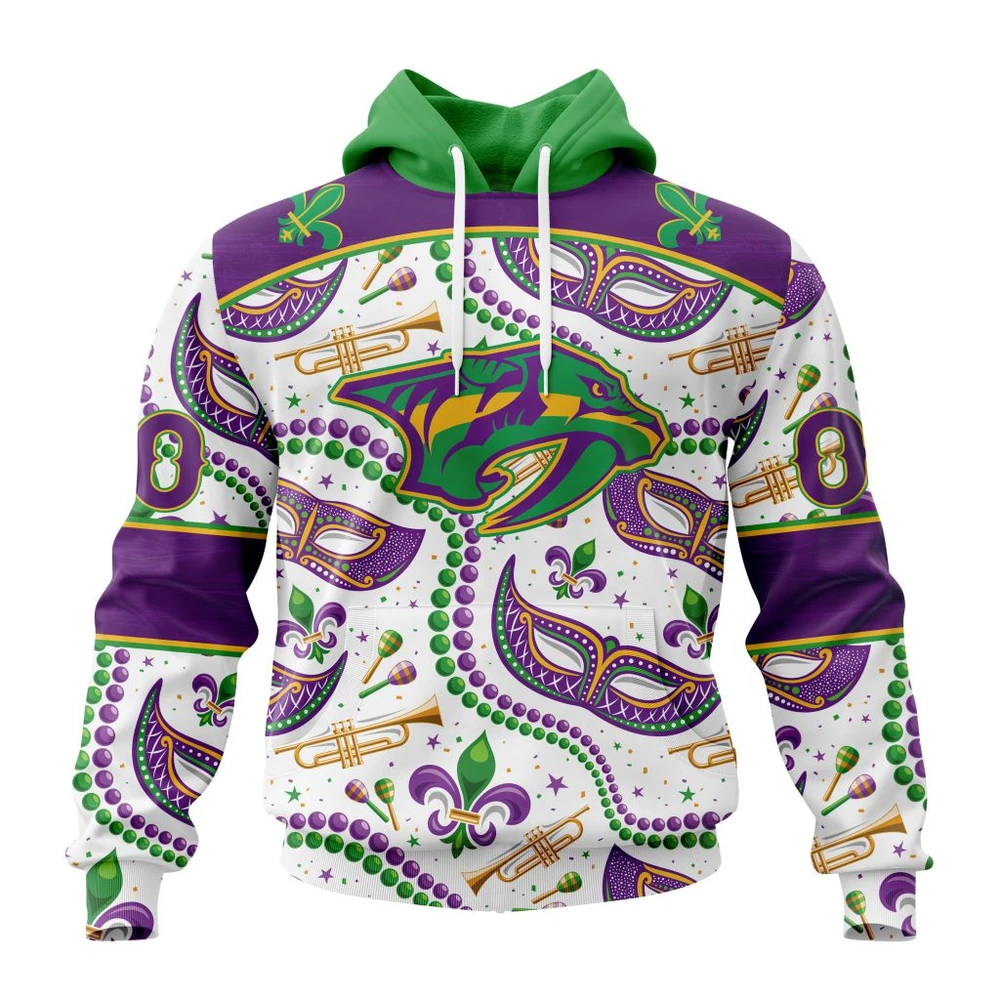 Nashville Predators Special Mardi Gras Design All Over Print Hoodie Style 25165