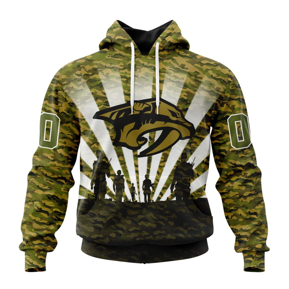 Nashville Predators Special Military Camo Kits For Veterans Day And Rememberance Day All Over Print Hoodie Style 10007