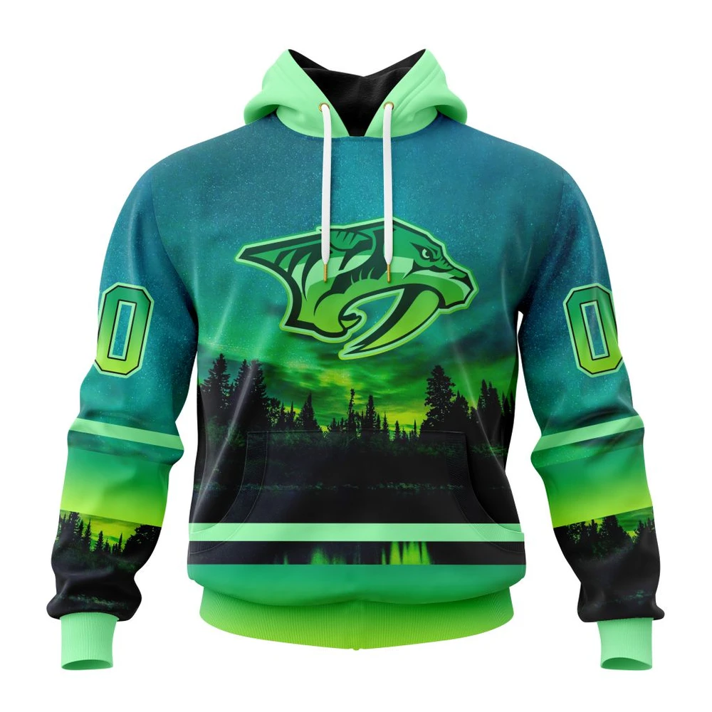 Nashville Predators Special Northern Lights Design All Over Print Hoodie Style 38304