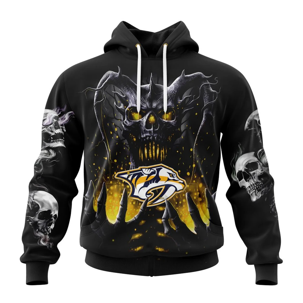 Nashville Predators Special Skull Art Design All Over Print Hoodie Style 45410