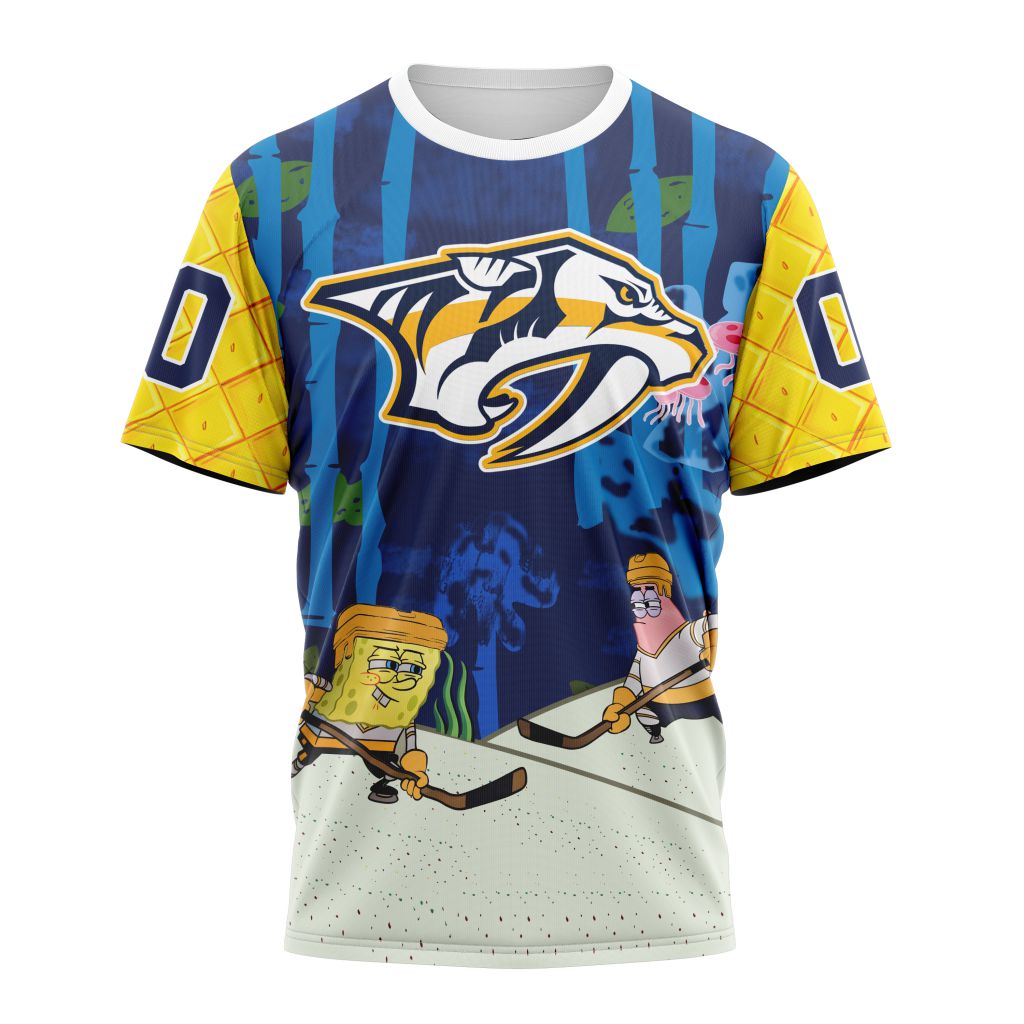 Nashville Predators Special SpongeBob SquarePants Design 01 Personalized Name And Number T-Shirt Oregontrailrvpk Shirt