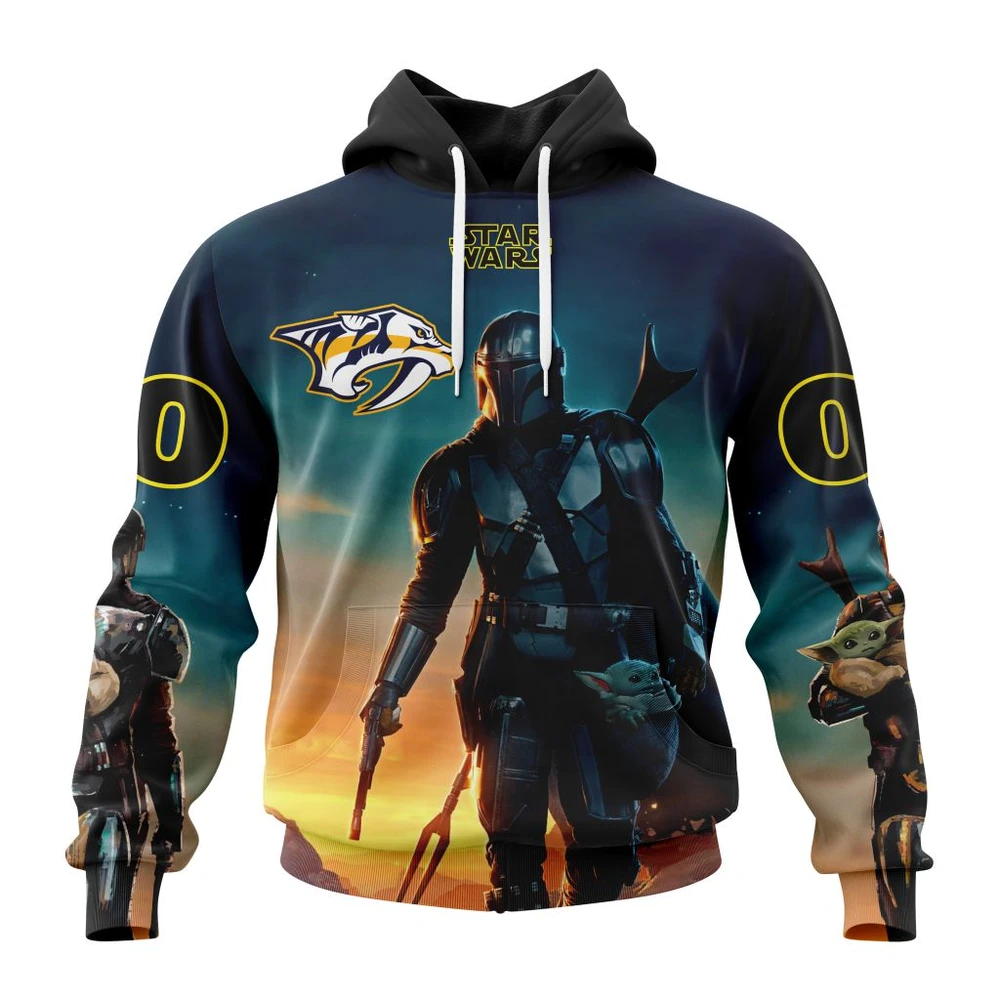 Nashville Predators Special Star Wars The Mandalorian Design All Over Print Hoodie Style 41184