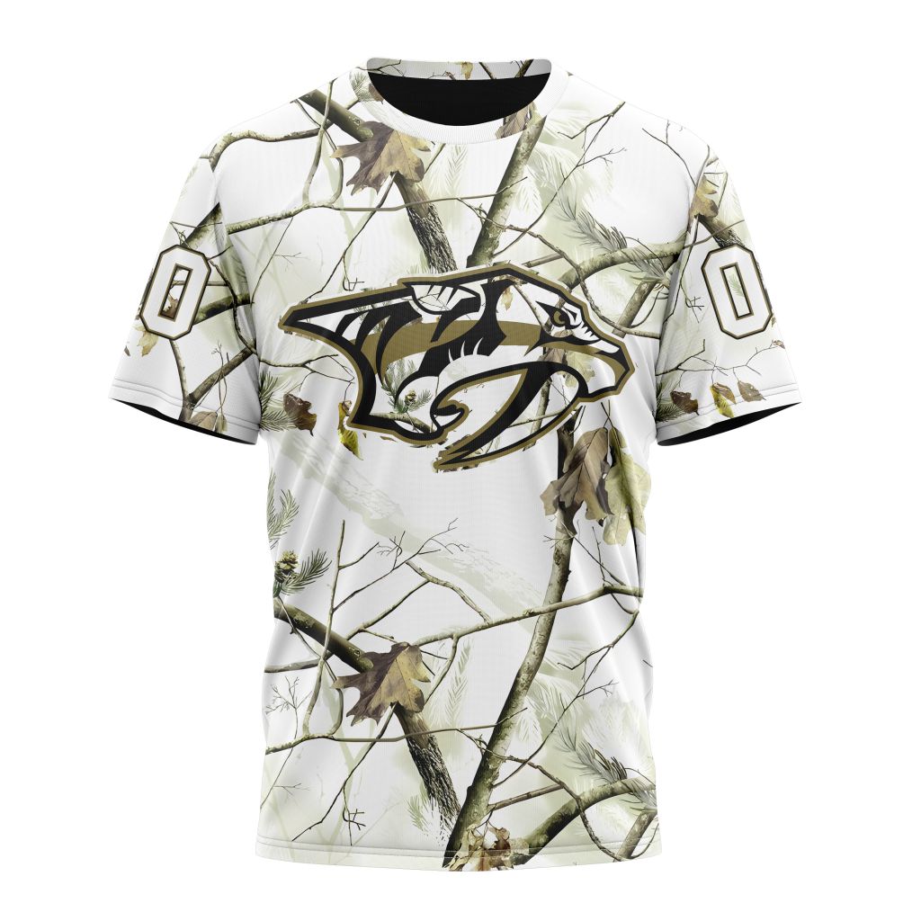 Nashville Predators Special White Winter Hunting Camo Design Personalized Name And Number T-Shirt Oregontrailrvpk Shirt