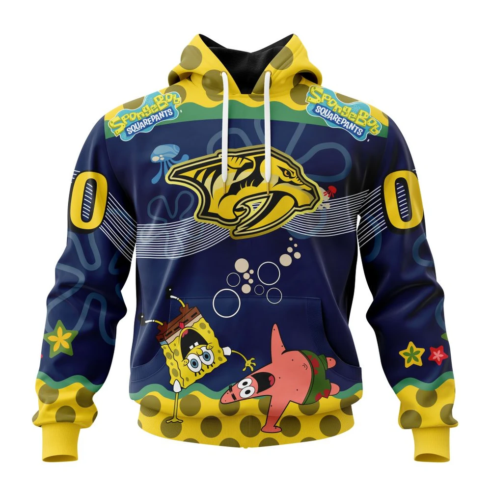 Nashville Predators Specialized Jersey With Spongebob All Over Print Hoodie Style 58141