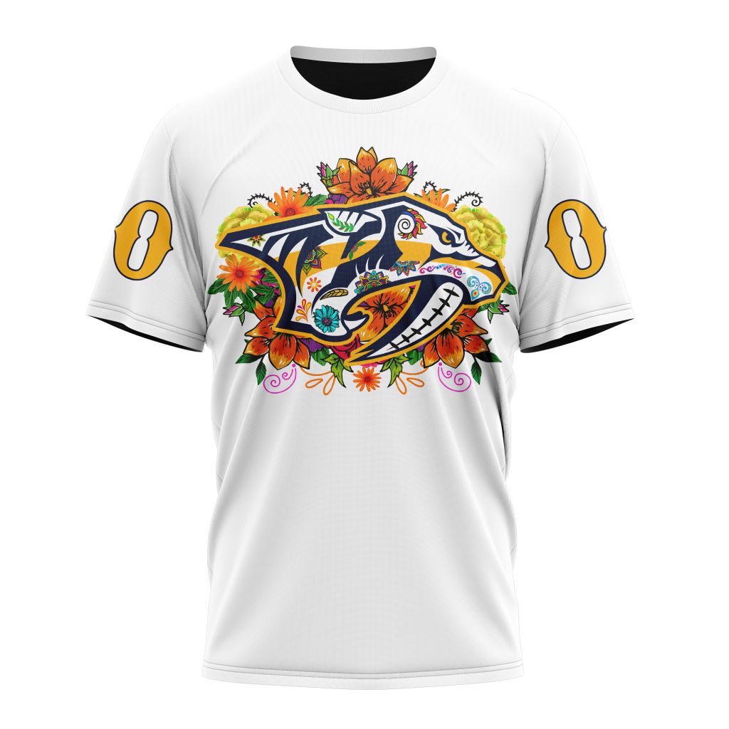 Nashville Predators Specialized Unisex Kits Dia De Muertos Personalized Name And Number T-Shirt Oregontrailrvpk Shirt