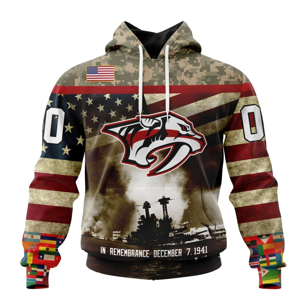 Nashville Predators Specialized Unisex Kits Remember Pearl Harbor All Over Print Hoodie Style 54652