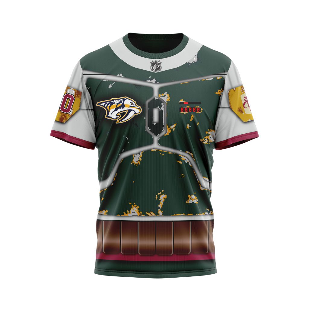 Nashville Predators X Boba Fett's Armor Specialized Design For Star Wars Fourth Of July Personalized Name And Number T-Shirt Oregontrailrvpk Shirt