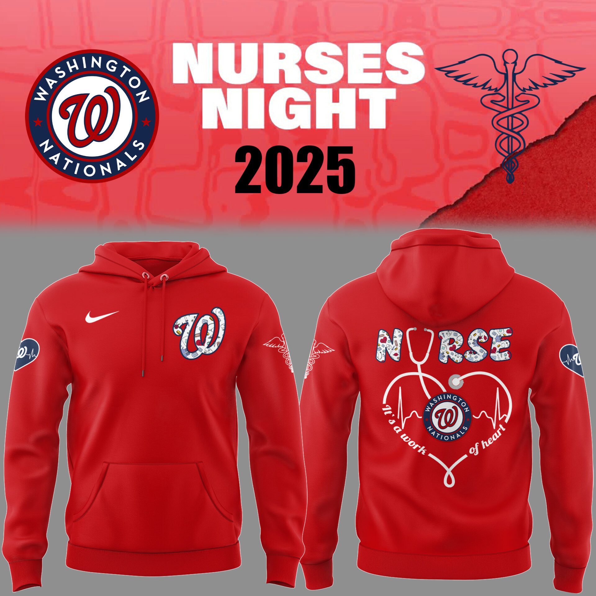 Nationals Baseball Nurses Night Red Hoodie Baseball Gifts Ideas