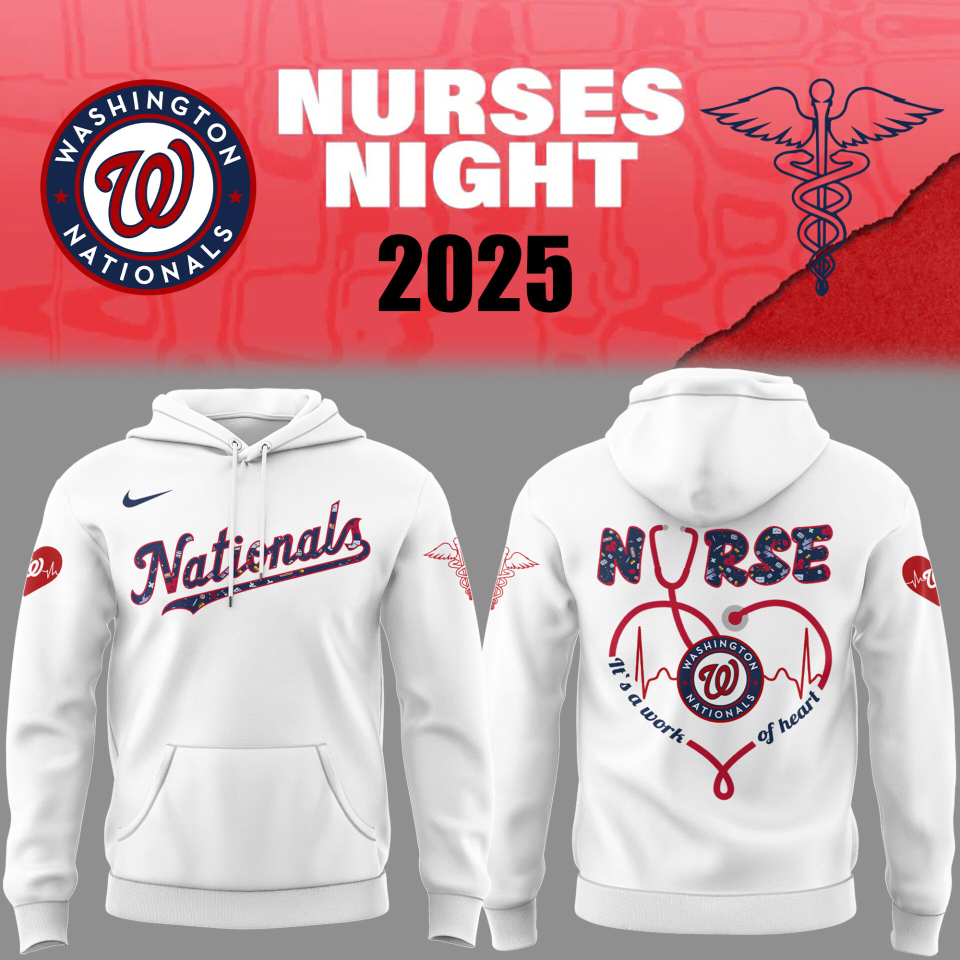 Nationals Baseball Nurses Night White Hoodie Gift Ideas For Baseball Players