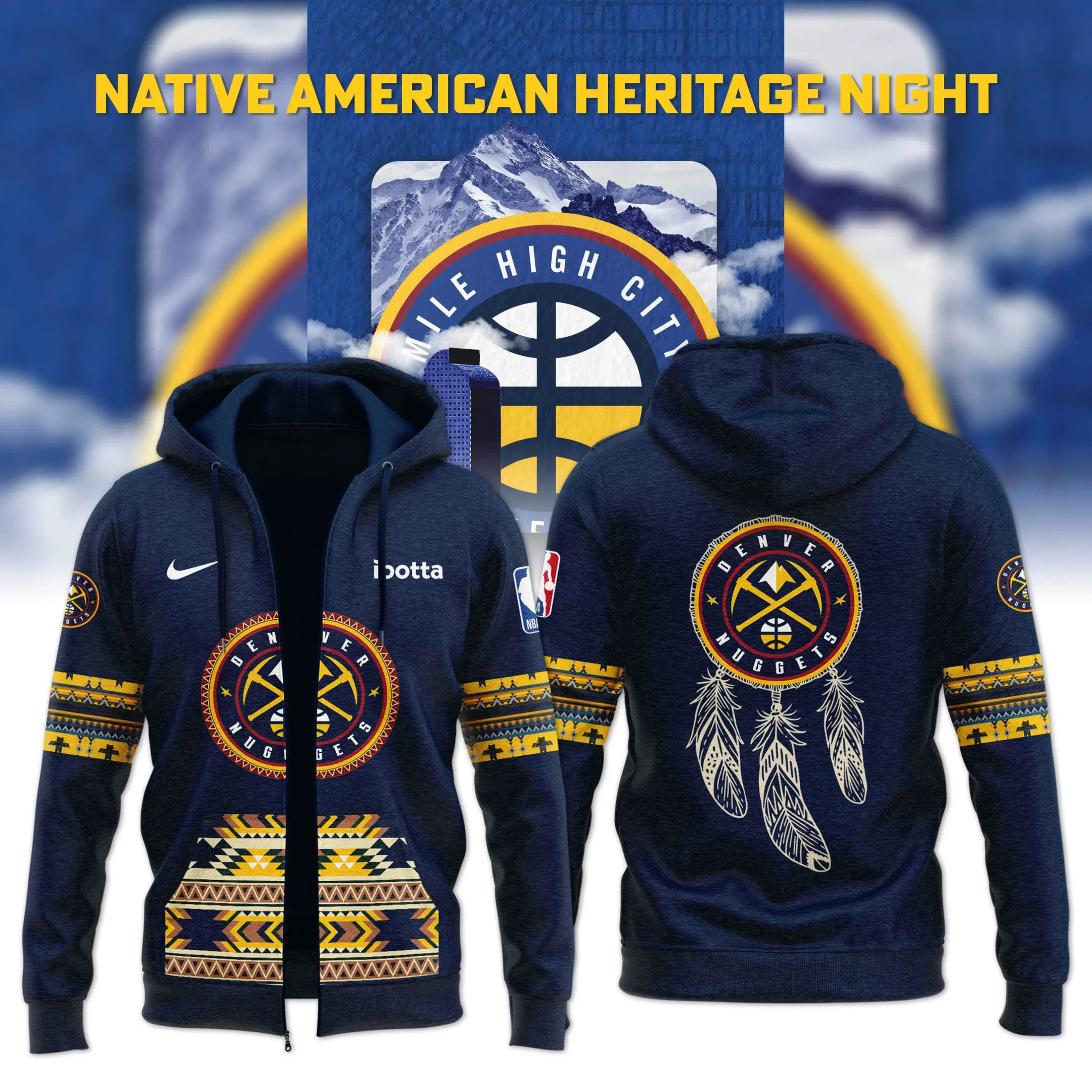 Native American Heritage Night Denver Nuggets Zip Hoodie Basketball Enthusiast Gifts