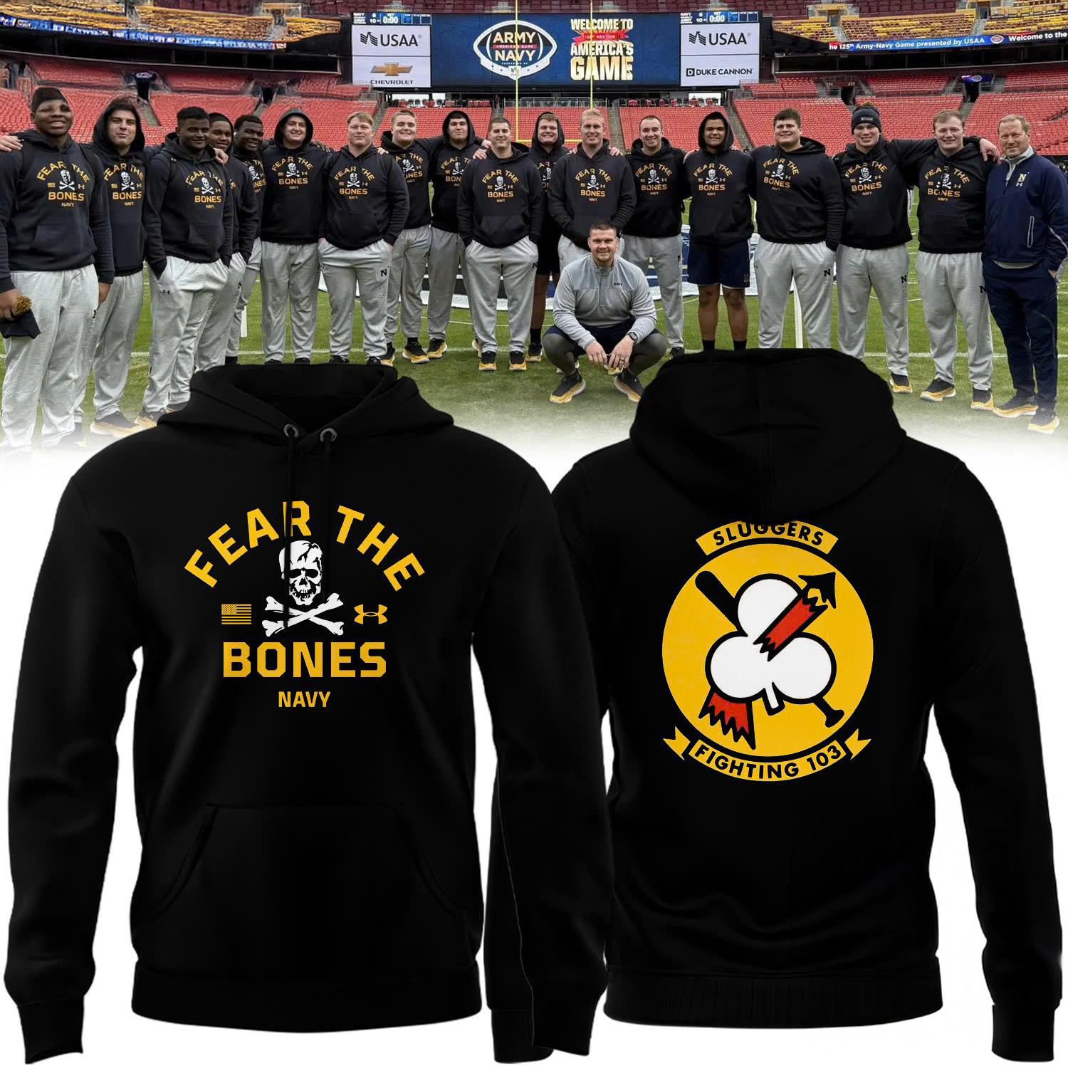 Navy Midshipmen Special New Sluggers 103 Fear The Bones Navy Football Hoodie For