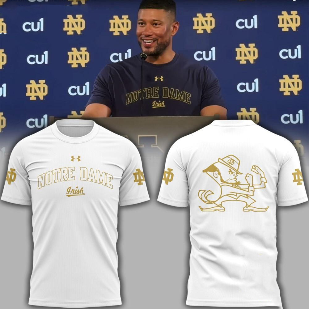 NCAA Notre Dame Fighting Irish Coach Marcus Freeman White T-Shirt For Basketball Fan Oregontrailrvpk Shirt