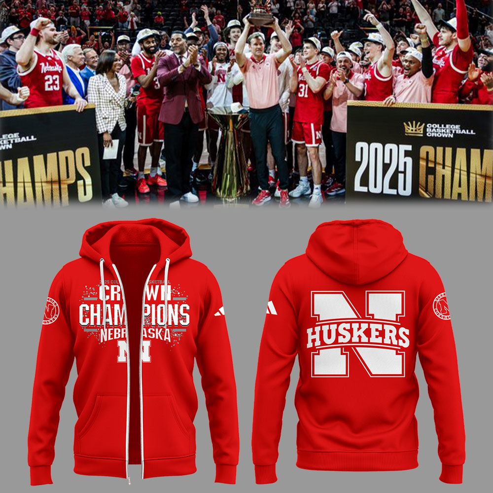 Nebraska Men's Basketball 2025 College Basketball Crown Champions Red Zip Hoodie Presents For Basketball Players