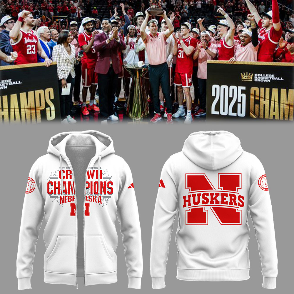 Nebraska Men's Basketball 2025 College Basketball Crown Champions White Zip Hoodie Presents For A Basketball Player