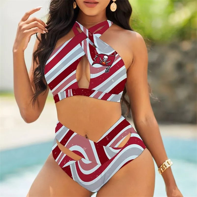 New England Patriots Womens 2Pcs Bikini Swimsuit Criss Cross Cutout Bathing Suit St2336