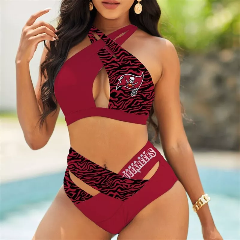 New England Patriots Womens 2Pcs Bikini Swimsuit Criss Cross Cutout Bathing Suit St2429