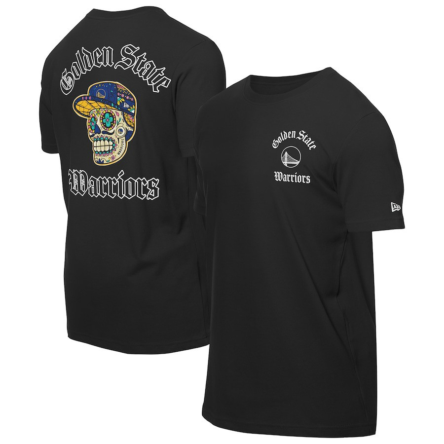 New Era Black Golden State Warriors Sugar Skulls T-Shirt Basketball Enthusiast Gifts Oregontrailrvpk Shirt