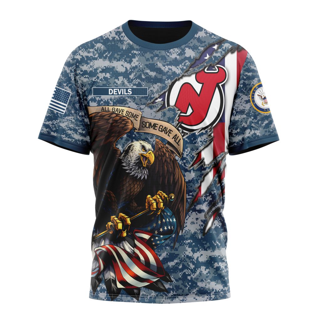 New Jersey Devils Honor US Navy Veterans Personalized Name And Number T-Shirt Oregontrailrvpk Shirt
