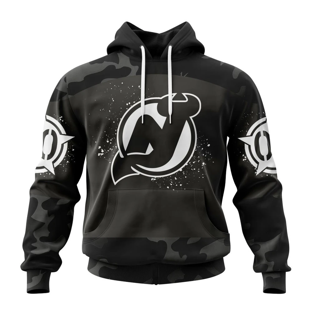 New Jersey Devils Special Black Camo Design For Veterans Day All Over Print Hoodie Style 89570
