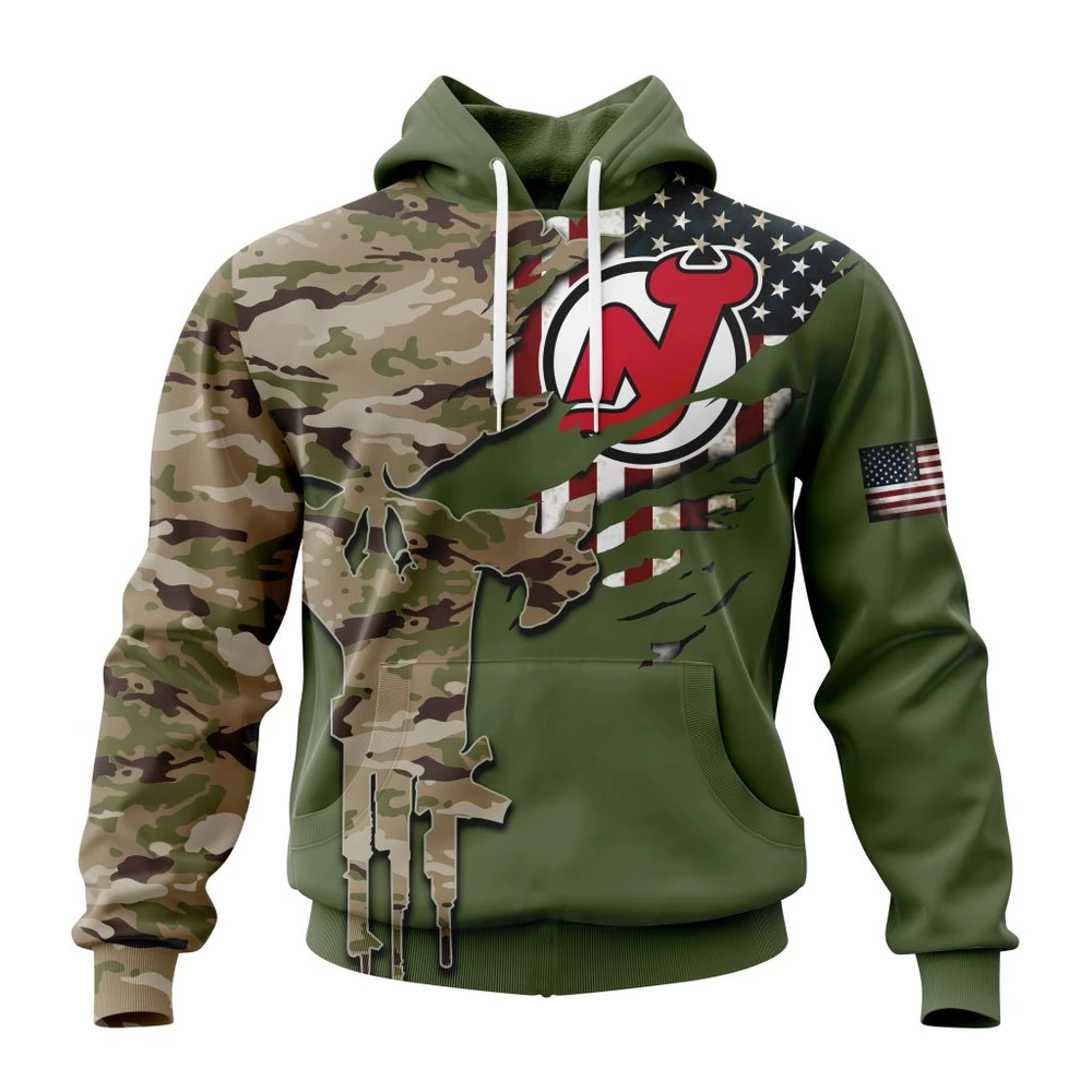 New Jersey Devils Special Camo Skull Design All Over Print Hoodie Style 36199