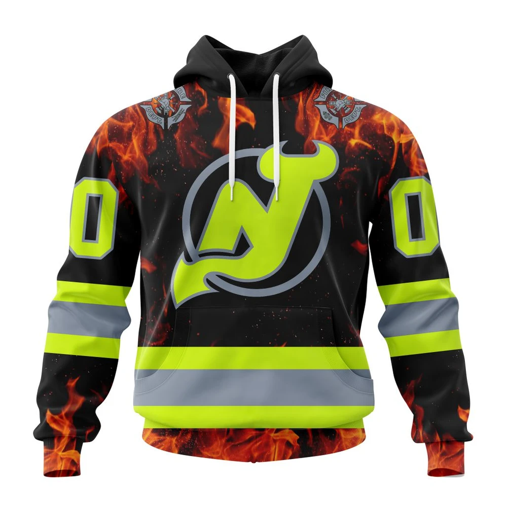 New Jersey Devils Special Design Honoring Firefighters All Over Print Hoodie Style 63693