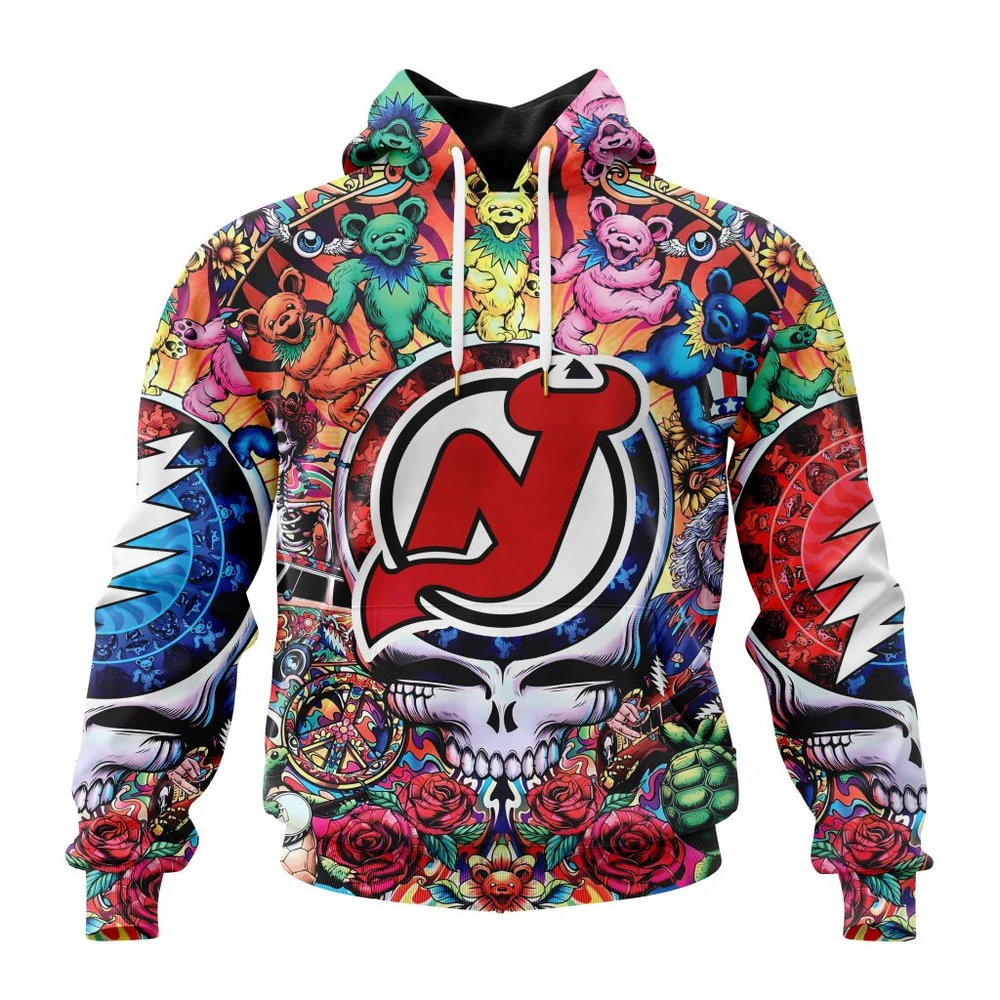 New Jersey Devils Special Grateful Dead Design All Over Print Hoodie Style 33640