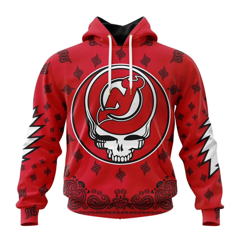 New Jersey Devils Special Grateful Dead Design All Over Print Hoodie Style 49486