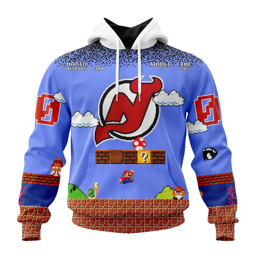 New Jersey Devils Special Kits With Super Mario Game Design All Over Print Hoodie Style 68549