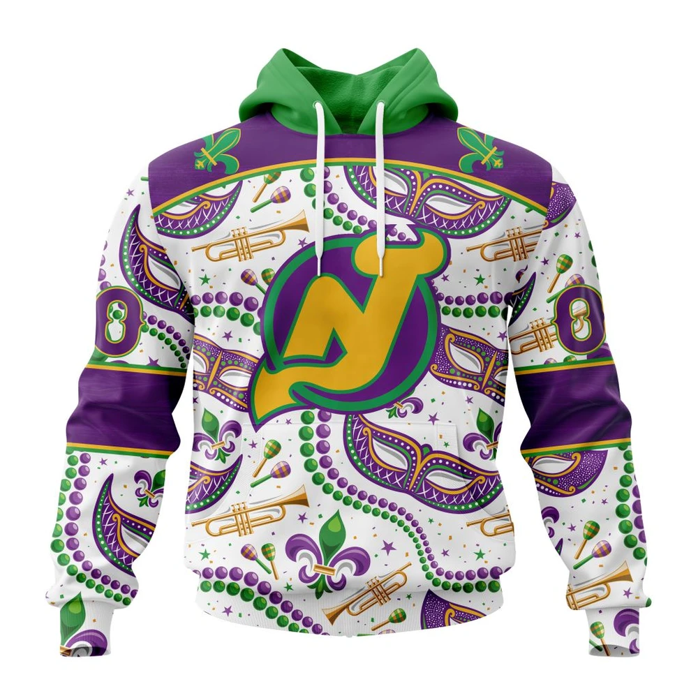 New Jersey Devils Special Mardi Gras Design All Over Print Hoodie Style 55114